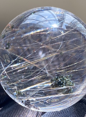 天然水晶发晶共生绿幽灵吊坠圆珠DIY发晶饰品可做摆件28.5mm