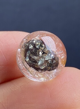 天然水晶包裹体铜矿吊坠圆珠DIY水晶单珠饰品项链12mm一物一图