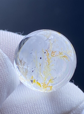 天然水晶包裹体水晶小树彩虹吊坠圆珠DIY水晶单珠饰品14mm