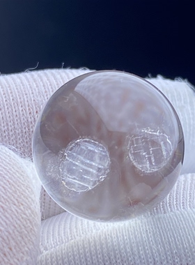 天然水晶包裹体蓝色矿石吊坠圆珠DIY水晶单珠饰品项链14mm