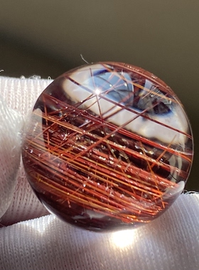 天然水晶红铜发吊坠圆珠DIY发晶单珠饰品项链15mm一物一图