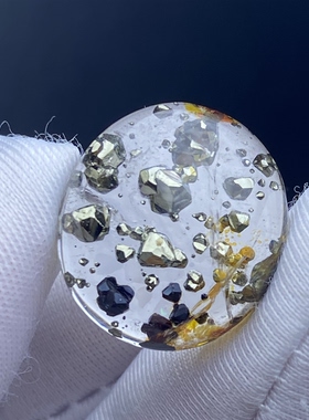 天然水晶包裹体满天星黄铜矿吊坠裸石蛋面DIY铜矿水晶饰品