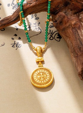古法久不掉色金色福运吉祥八宝罗盘金珠项链新中式转运珠毛衣链女