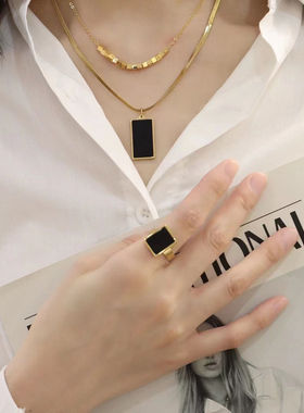 双层叠戴方牌项链女款