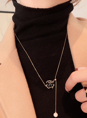 抽拉可调节山茶花短款毛衣链