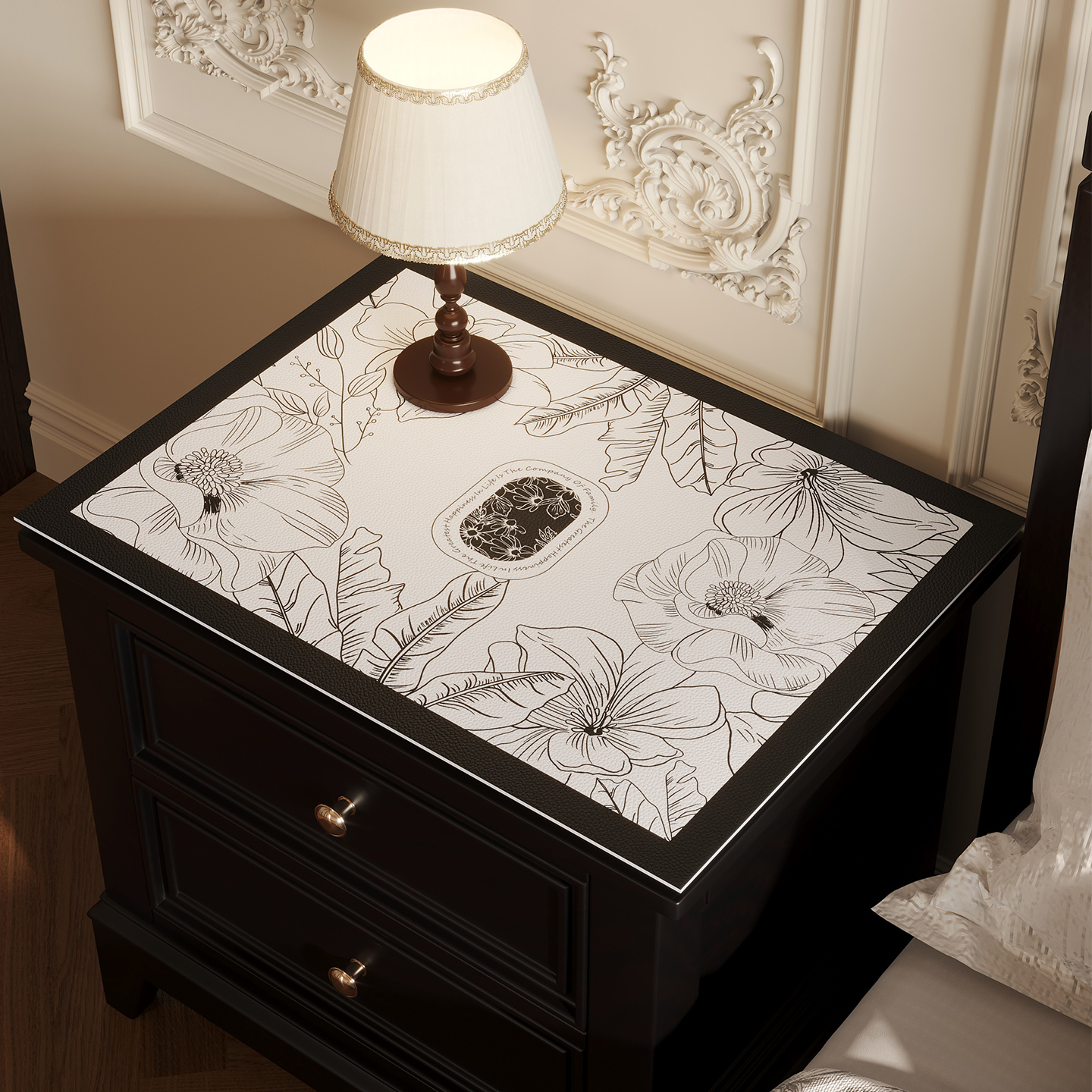 床头柜垫盖布轻奢高级感防尘罩家用洗衣机冰箱卧室桌面皮革盖垫 - 图0