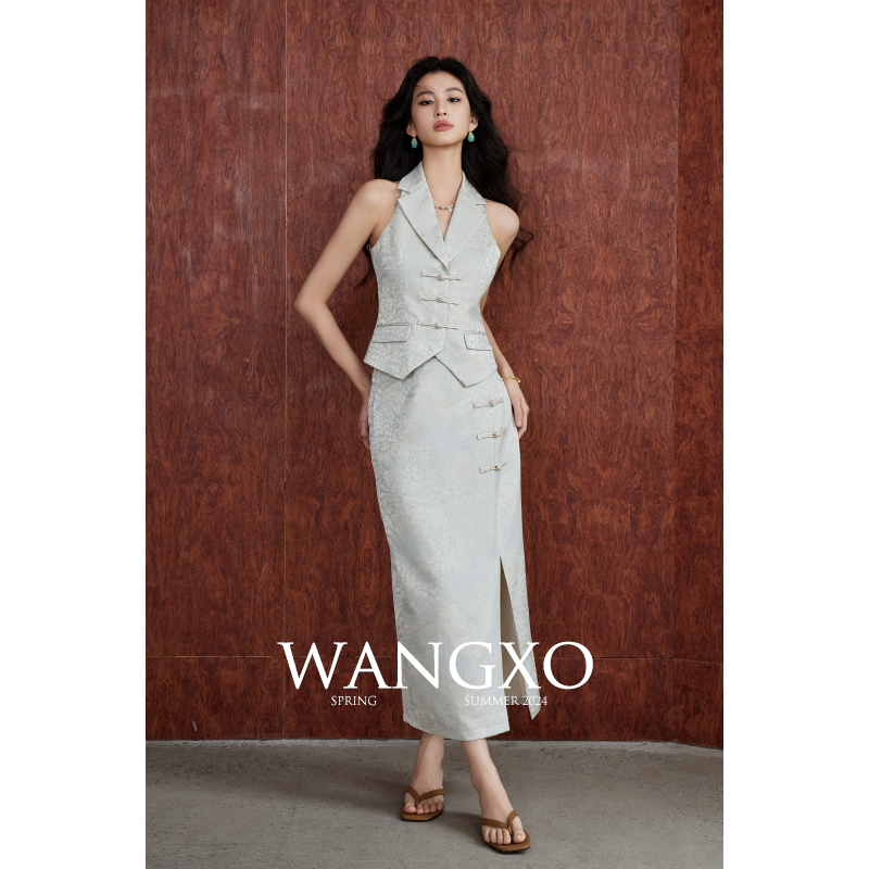 WANGXO｜定制人丝提花布/斜纹梭织双色双料｜新中式西装马甲套装