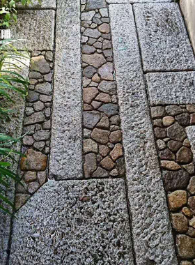 野山石老石板老石条庭院古建铺装日式延段碎拼石片老石材小路铺装