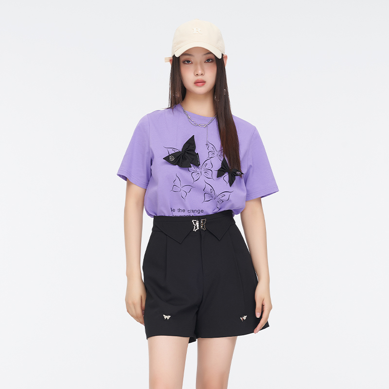 jessyline夏季专柜新款女装杰茜莱紫色蝴蝶印花T恤女 321101161-图0
