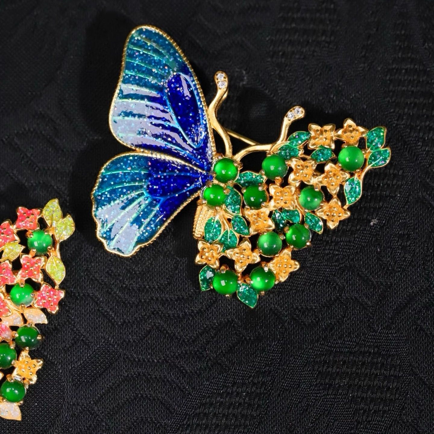 925纯银镀金 珐琅天然A货翡翠蝴蝶胸针女款胸针奢华款,淘宝优惠券,粉丝福利购,淘宝优惠卷