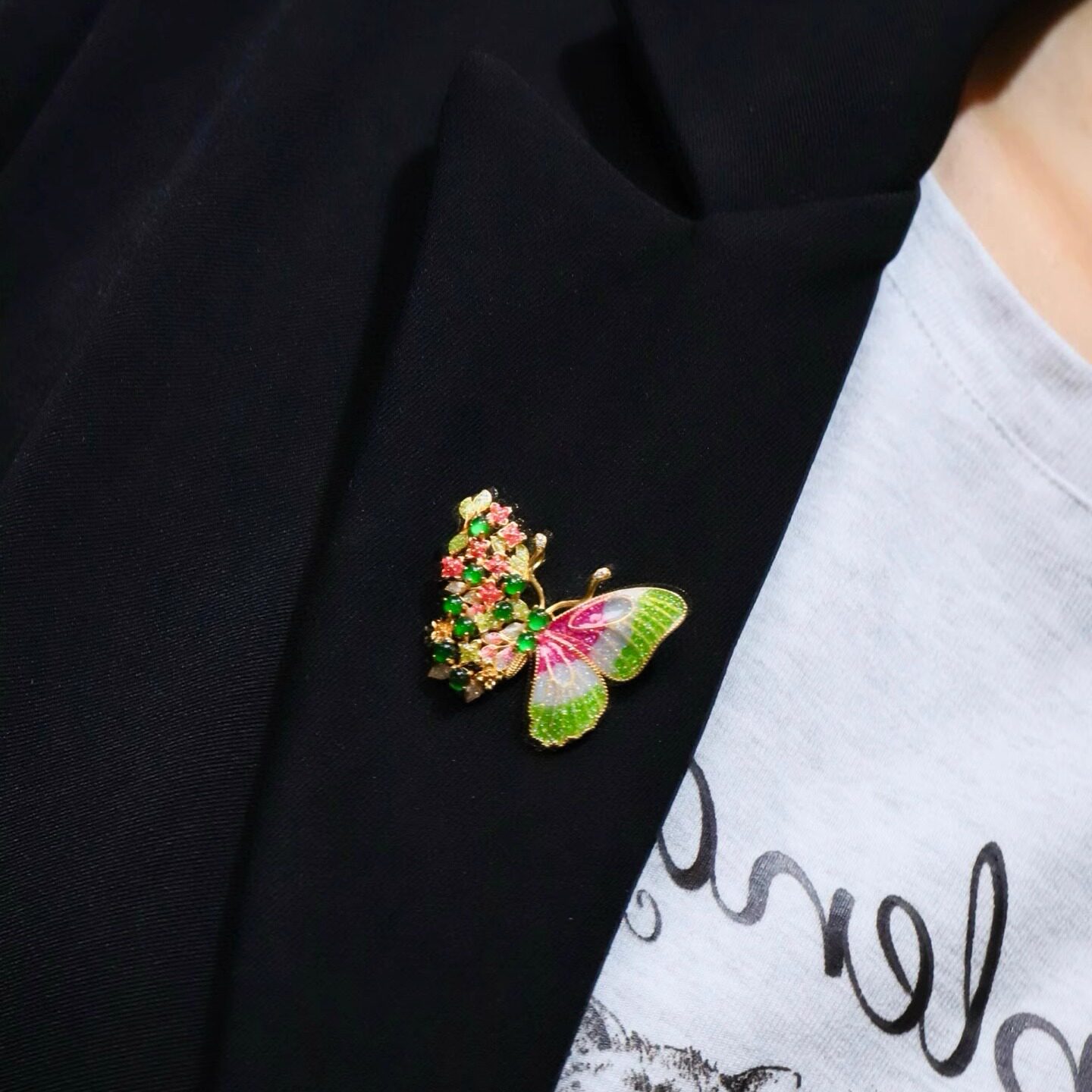 925纯银镀金 珐琅天然A货翡翠蝴蝶胸针女款胸针奢华款,淘宝优惠券,粉丝福利购,淘宝优惠卷