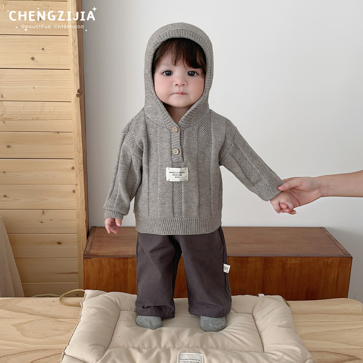 男宝宝春秋装连帽毛衣套装男童韩版休闲针织衫婴儿宽松百搭直筒裤,淘宝优惠券,粉丝福利购,淘宝优惠卷
