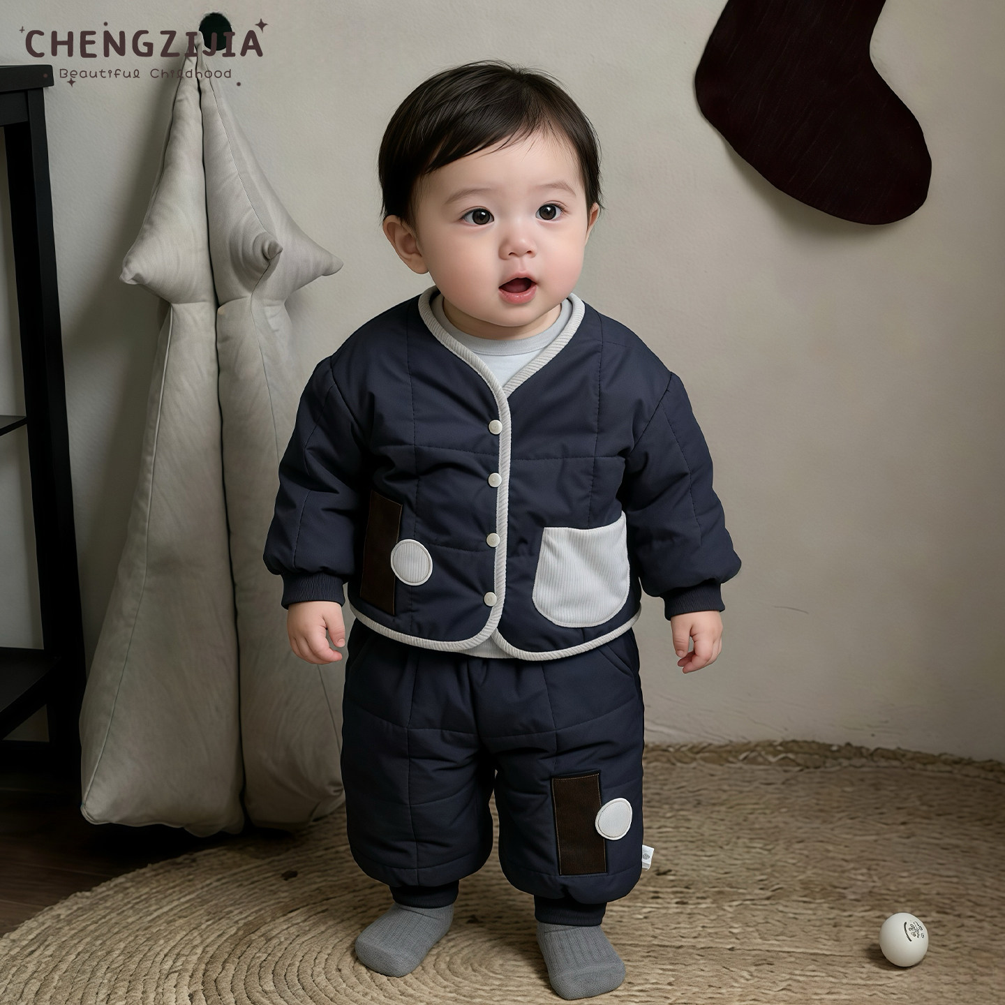男童冬季保暖棉服套装男宝宝韩版夹棉加厚外套婴幼儿加绒束脚裤子,淘宝优惠券,粉丝福利购,淘宝优惠卷