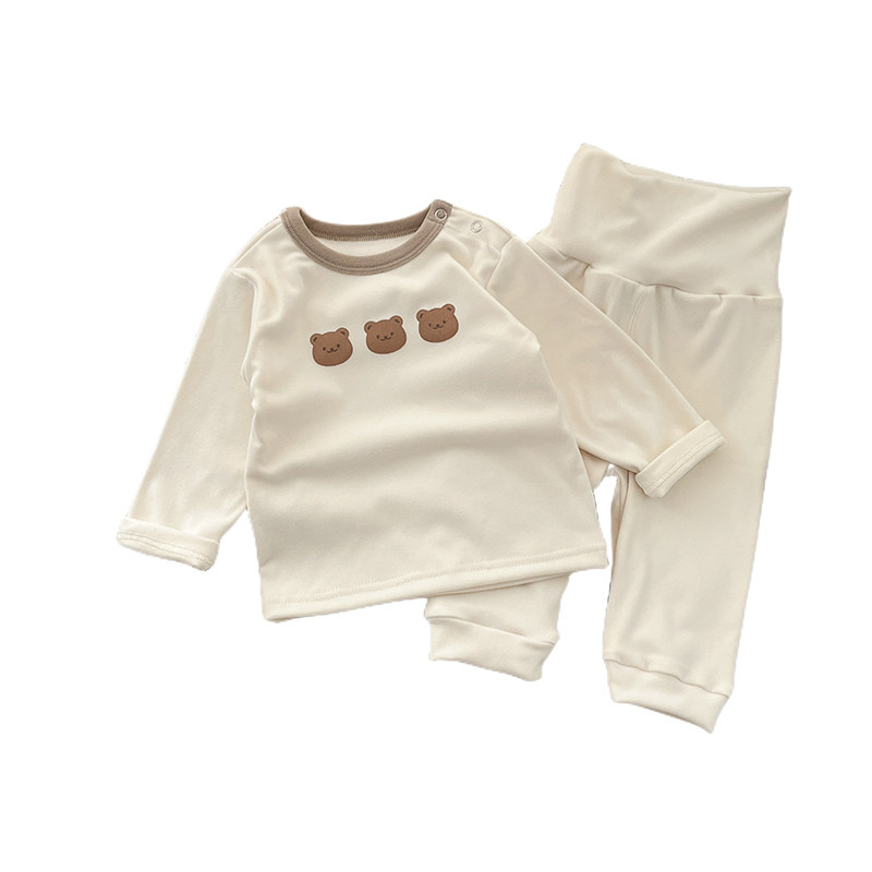 婴幼儿内搭套装秋冬季高腰护肚裤子小熊打底衫卡通印花家居服套装,淘宝优惠券,粉丝福利购,淘宝优惠卷