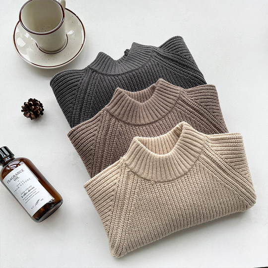 Fine knitted sweater neutral solid color casual autumn and winter