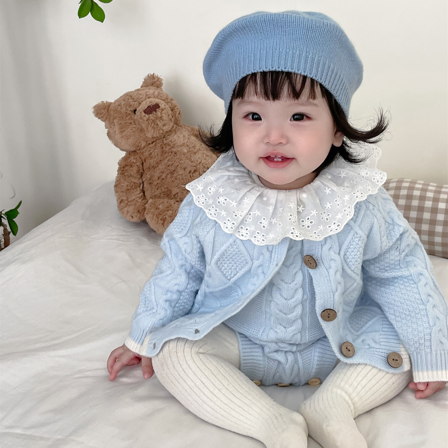 婴儿衣服春秋装毛衣套装女宝宝洋气背带连体包屁衣针织开衫两件套,淘宝优惠券,粉丝福利购,淘宝优惠卷