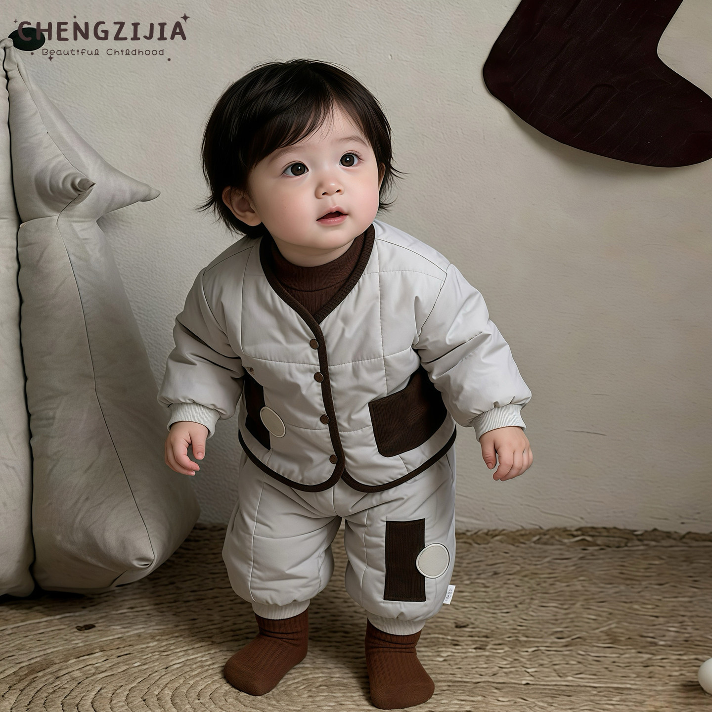 男童冬季保暖棉服套装男宝宝韩版夹棉加厚外套婴幼儿加绒束脚裤子,淘宝优惠券,粉丝福利购,淘宝优惠卷