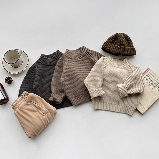 Fine knitted sweater neutral solid color casual autumn and winter