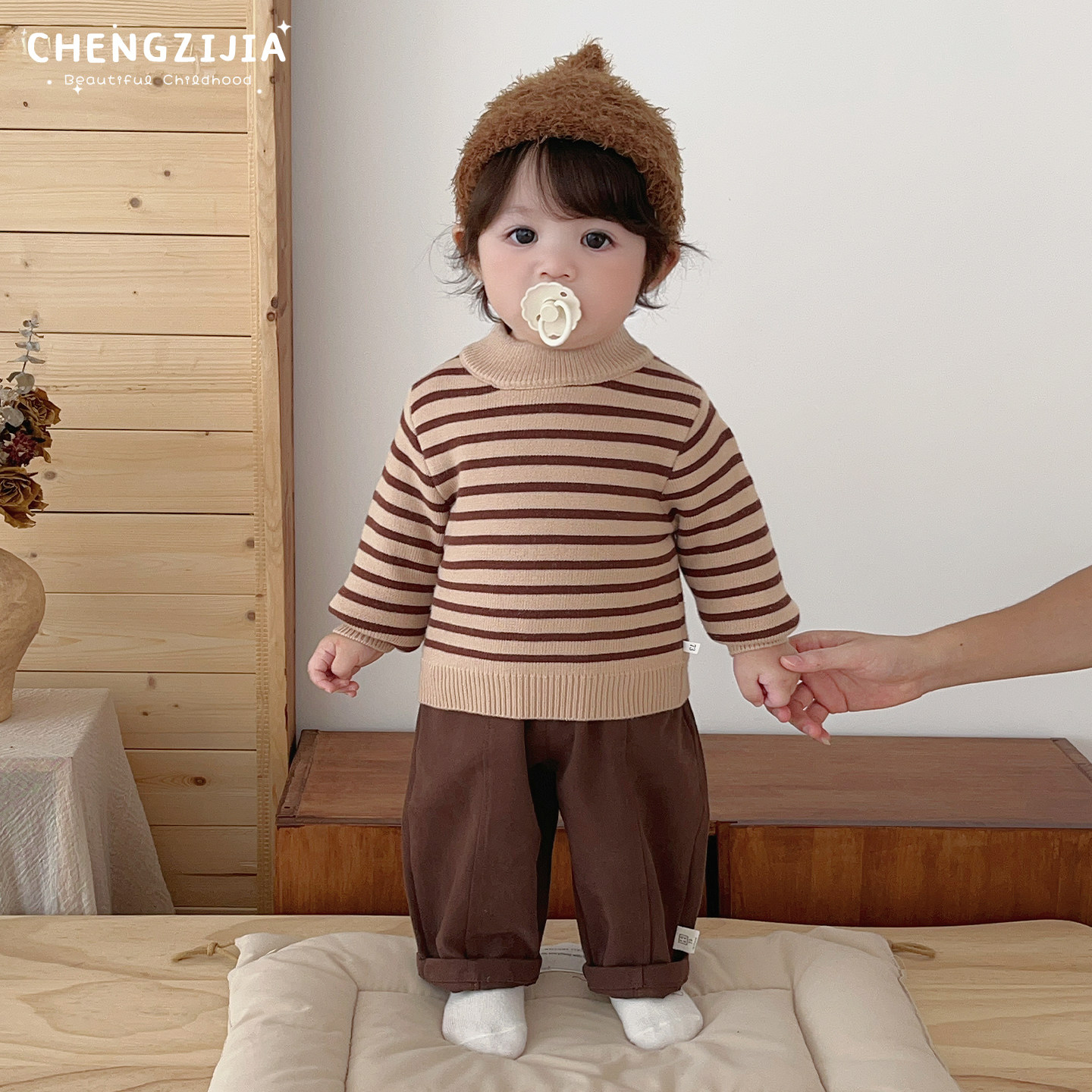 男童冬款韩版条纹加绒保暖毛衣男宝宝洋气打底针织衫婴儿百搭上衣,淘宝优惠券,粉丝福利购,淘宝优惠卷