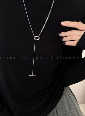新款钛钢不掉色ot扣项链女ins冷淡风气质长款毛衣链潮配饰