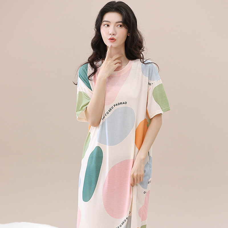 网红风女士冰丝莫代尔短袖睡裙 怀尔蔚卡卡睡裙