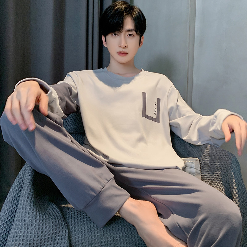 长袖春秋款新款男士青少年纯棉睡衣 怀尔蔚卡卡睡衣/家居服套装