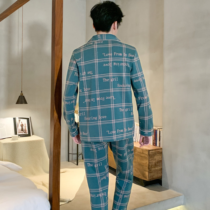 纯棉春秋新款男士男生长袖长裤睡衣 卡卡服饰专营睡衣/家居服套装