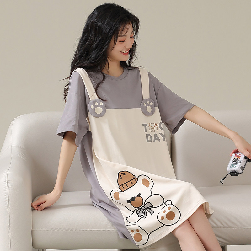 夏季纯棉可爱短袖宽松孕妇睡裙 怀尔蔚卡卡睡裙