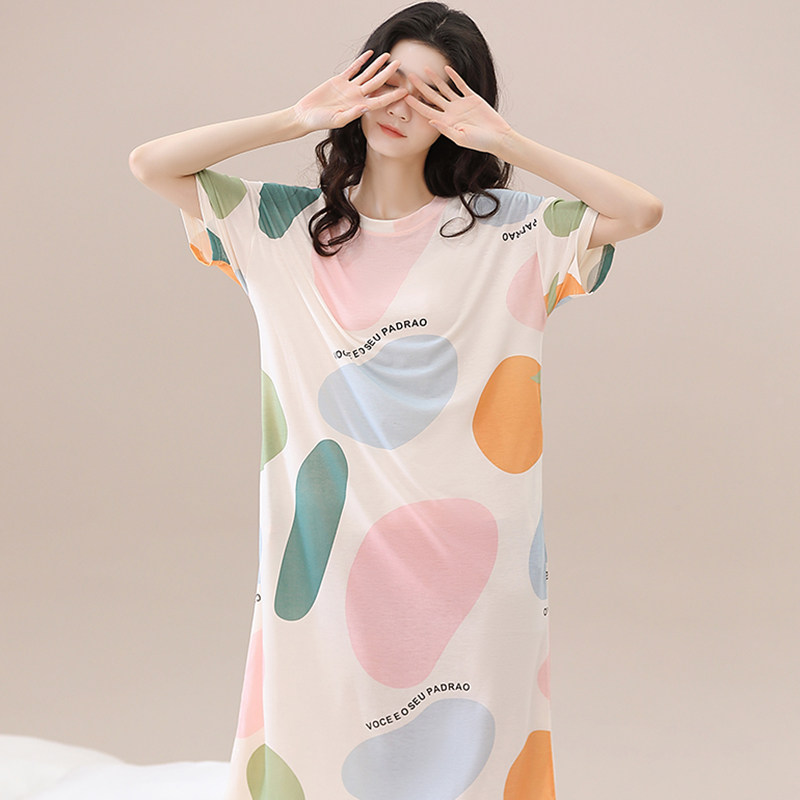 网红风女士冰丝莫代尔短袖睡裙 怀尔蔚卡卡睡裙