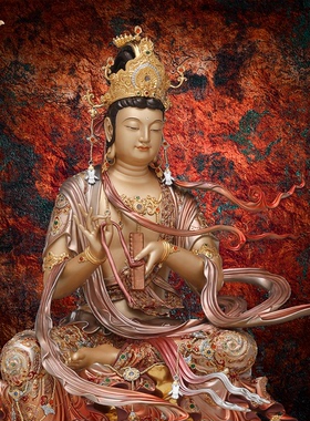 东来紫黄铜华严三圣宝相释迦牟尼佛文殊普贤菩萨家用京铜摆件