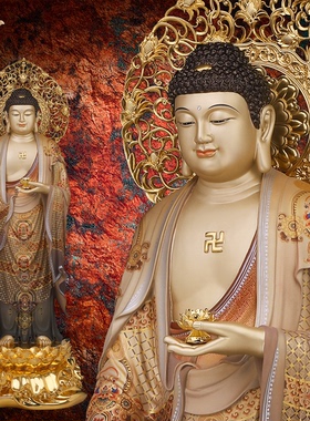 阿弥陀佛雕像大势至菩萨铜像观音摆件京铜台湾紫铜金西方三圣摆件
