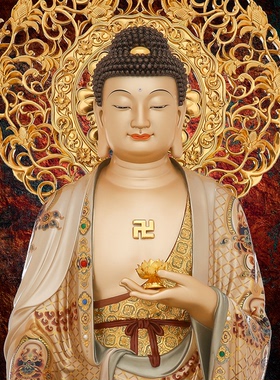 东来紫铜西方三圣像摆件阿弥陀像观音大势至满工彩绘家居京铜摆件