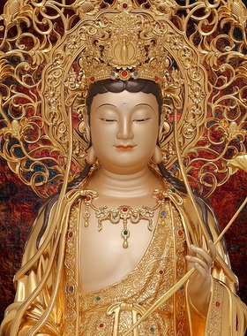 铜西方三圣佛像阿弥陀佛观音大势至菩萨贴金家居供奉京铜摆件