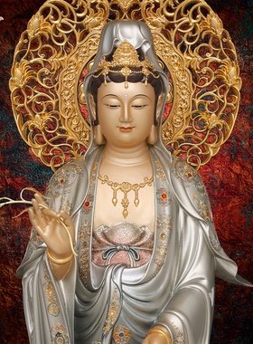 观音佛像观世音菩萨家用款供奉南海普陀山铜像东来紫西方三圣摆件