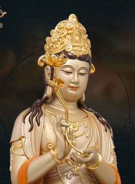 东来紫纯铜西方三圣铜像佛像家里供奉摆件观音菩萨像站像台湾南海