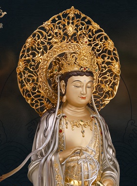 东来紫铜西方三圣阿弥陀观音观世音大势至像摆件供奉家用京铜摆件