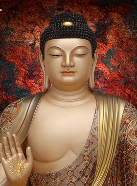 东来紫黄铜华严三圣宝相释迦牟尼佛文殊普贤菩萨家用京铜摆件