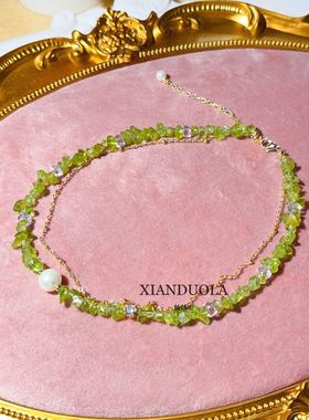 不规则宝石珍珠铜镀金项链仙哆啦