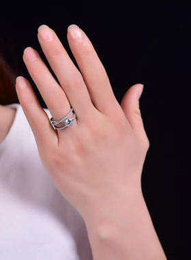 1克拉三生三世莫桑钻戒指925银镀金女款结婚钻戒订婚戒指