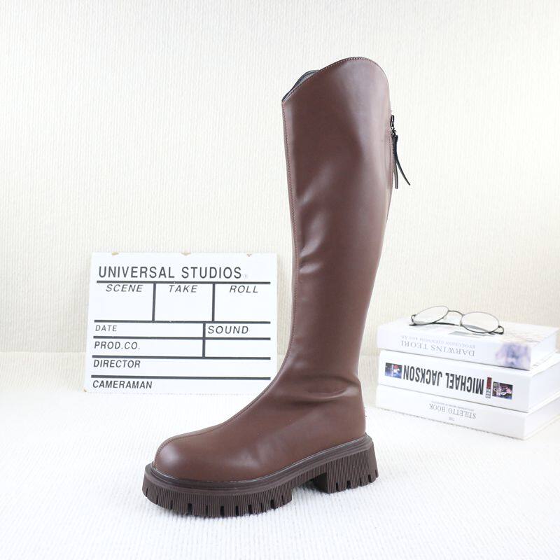 22秋冬季新款撤柜粗跟厚底加绒V口后拉链欧美气质时尚女骑士靴,淘宝优惠券,粉丝福利购,淘宝优惠卷