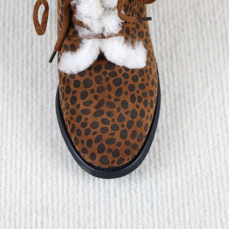 Genuine leather and fur thick heel plus velvet slimming women's Martin boots