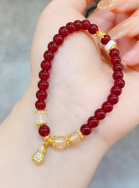 新中式个性复古石榴石葫芦手串女小众时尚网红百搭手链设计感手饰