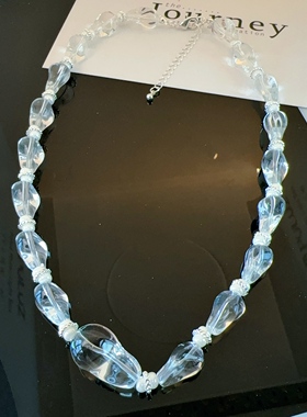 新款透明不规则水晶珠项链女金属扣环时尚百搭颈链饰品