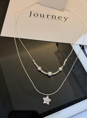 新款韩式镶钻五角星星项链女简约叠戴锁骨链金属吊坠颈链