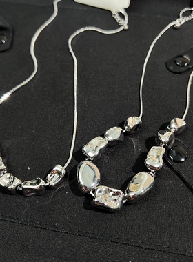 2025新款银色不规则豆豆珠子项链