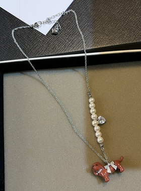 设计感彩色滴油腊肠狗吊坠项链女萌趣可爱精致时尚百搭颈链锁骨链