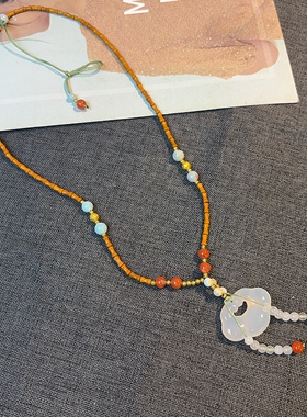 新款新中式高冰玉髓祥云如意锁吊坠项链女气质新款国风锁骨链