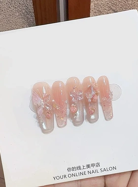 【干花蝶】纯手工精品穿戴甲猫眼温柔立体干花蝴蝶亮片假指甲贴片