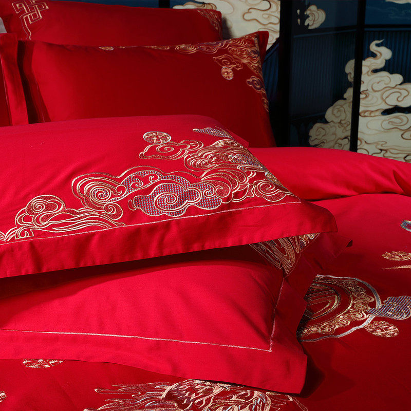 水星家纺婚庆四件套全棉喜庆结婚用品纯棉红色喜庆床单被套新婚,淘宝优惠券,粉丝福利购,淘宝优惠卷