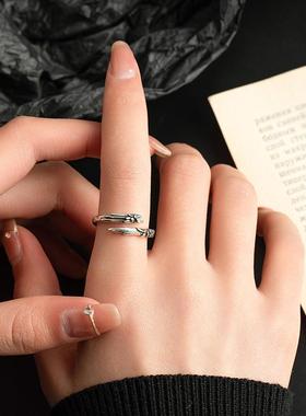 羽毛男女可调节银戒指